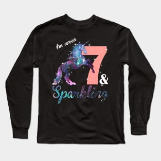 Kids Unicorn for 7th Birthday Girl 7 Year Old  Sparkling Long Sleeve T-Shirt